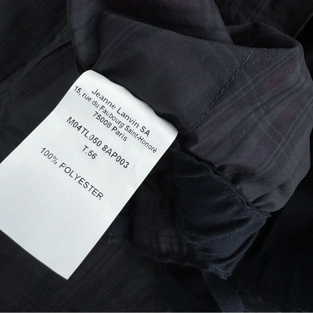 Lanvin Men’s Plaid Check Pants Lounge Elastic Waist Pockets Gray Navy Trousers